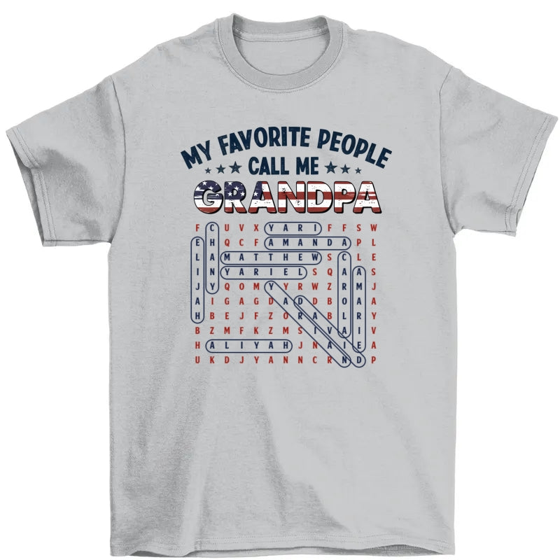 Grandpa's Favorite People Word Search Puzzle American Flag Theme - Personalized Shirt - Father's Day Gift For Grandpa, Dad