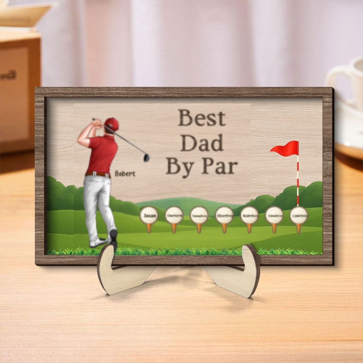 Best Dad Grandpa By Par Golf Personalized 2-Layer Wooden Plaque
