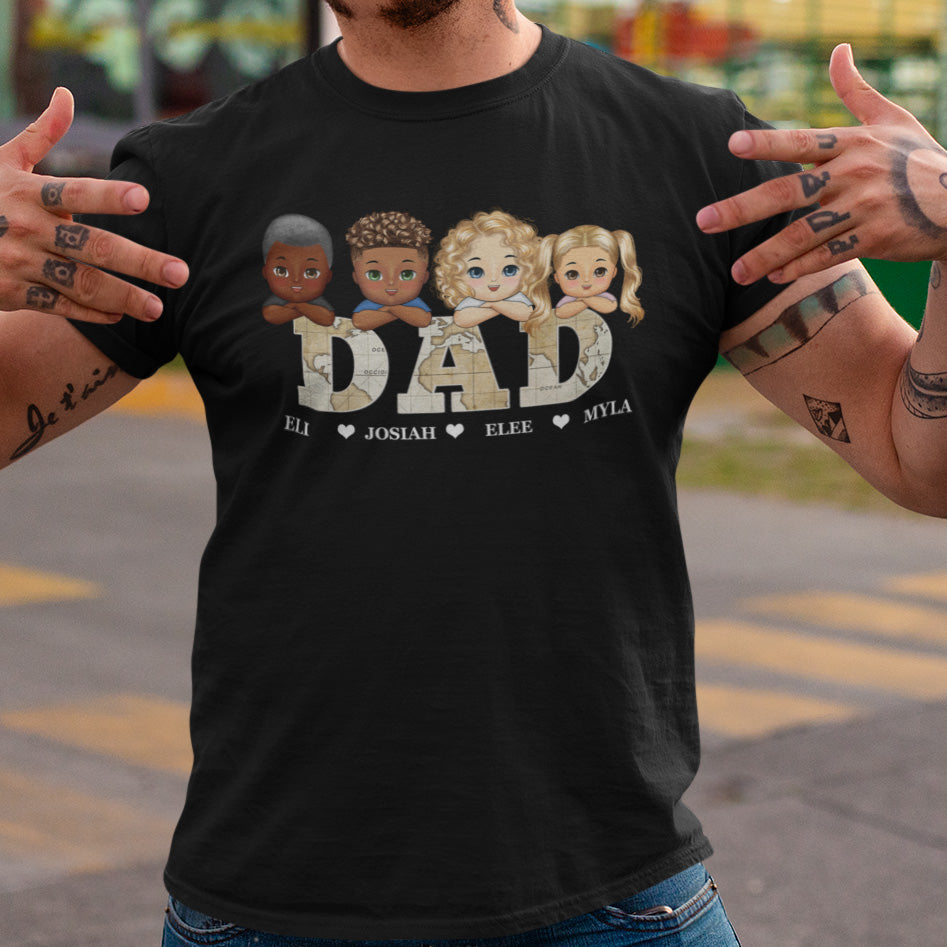 Vintage Map Dad Papa Title - Birthday, Loving Gift For Dad, Father, Papa, Grandpa, Grandfather - Personalized Custom T-Shirt