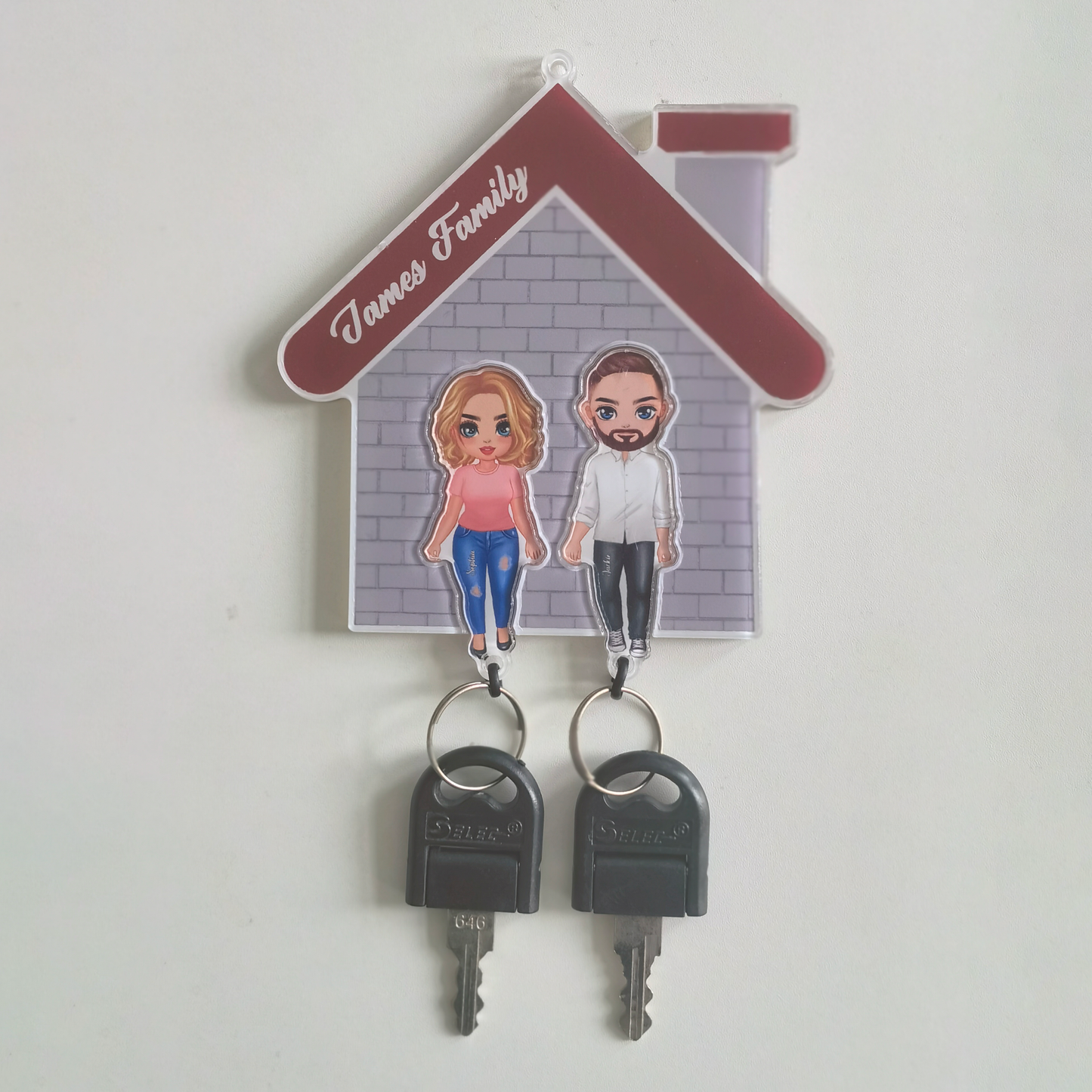 Doll Couple and House Personalized Acrylic Key Holder Hooks Gift For Her Gift For Him