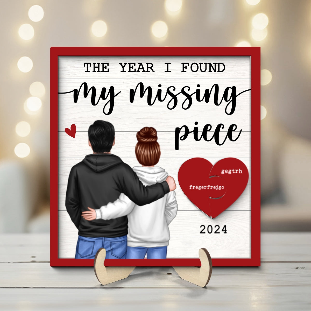 The Year I Found My Missing Piece Back View Couple Personalized 2-Layered Wooden Plaque, Valentine's Day Gift for him, Gift for her