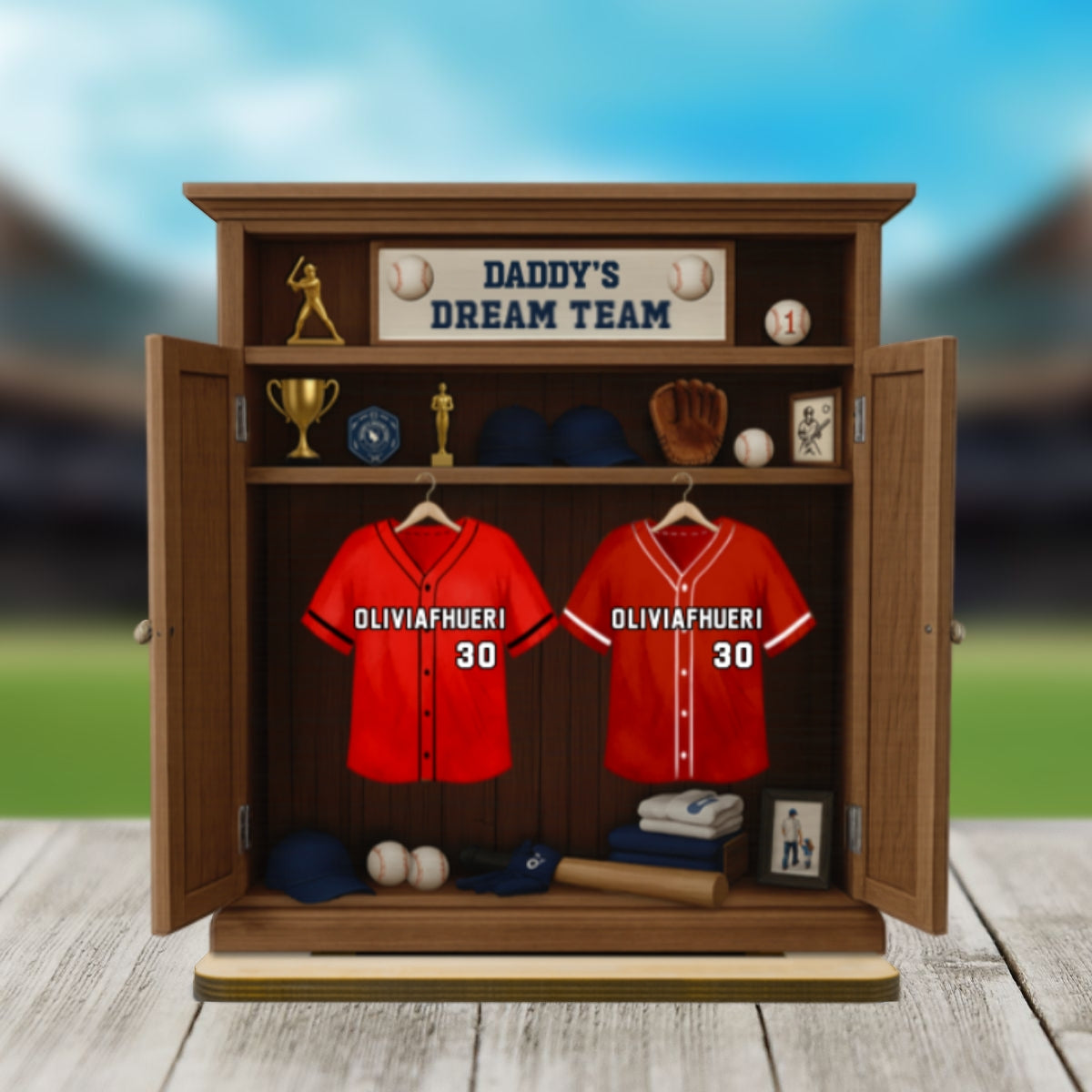 Daddy Dream Team Baseball, Father's Day Gift For Dad, Grandpa Personalized Standing Wooden Plaque