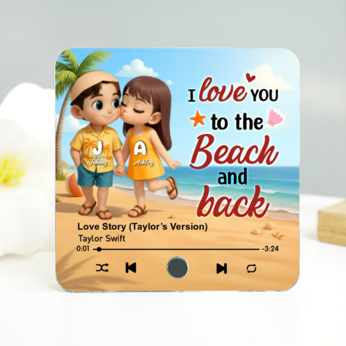 My Favorite Place in All the World is Next to You, Summer Cartoon Couple Personalized Music Fridge Magnet
