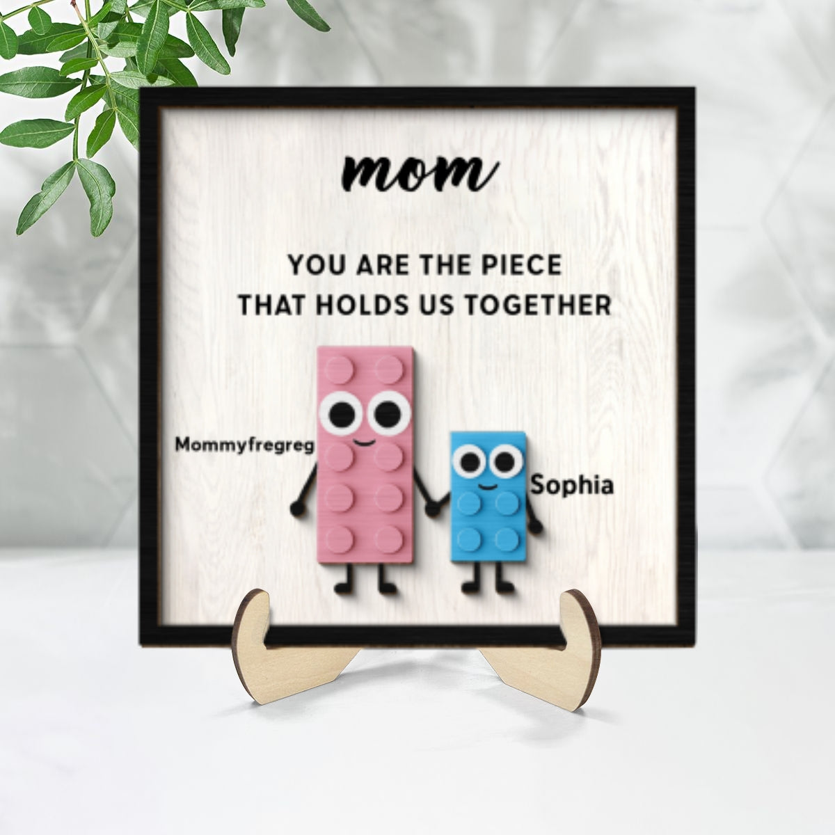 Mom And Kids Cute Puzzle Personalized 2-Layered Wooden Plaque, Mother's Day Gift for Mom, Gift for Wife, Gift for Grandma