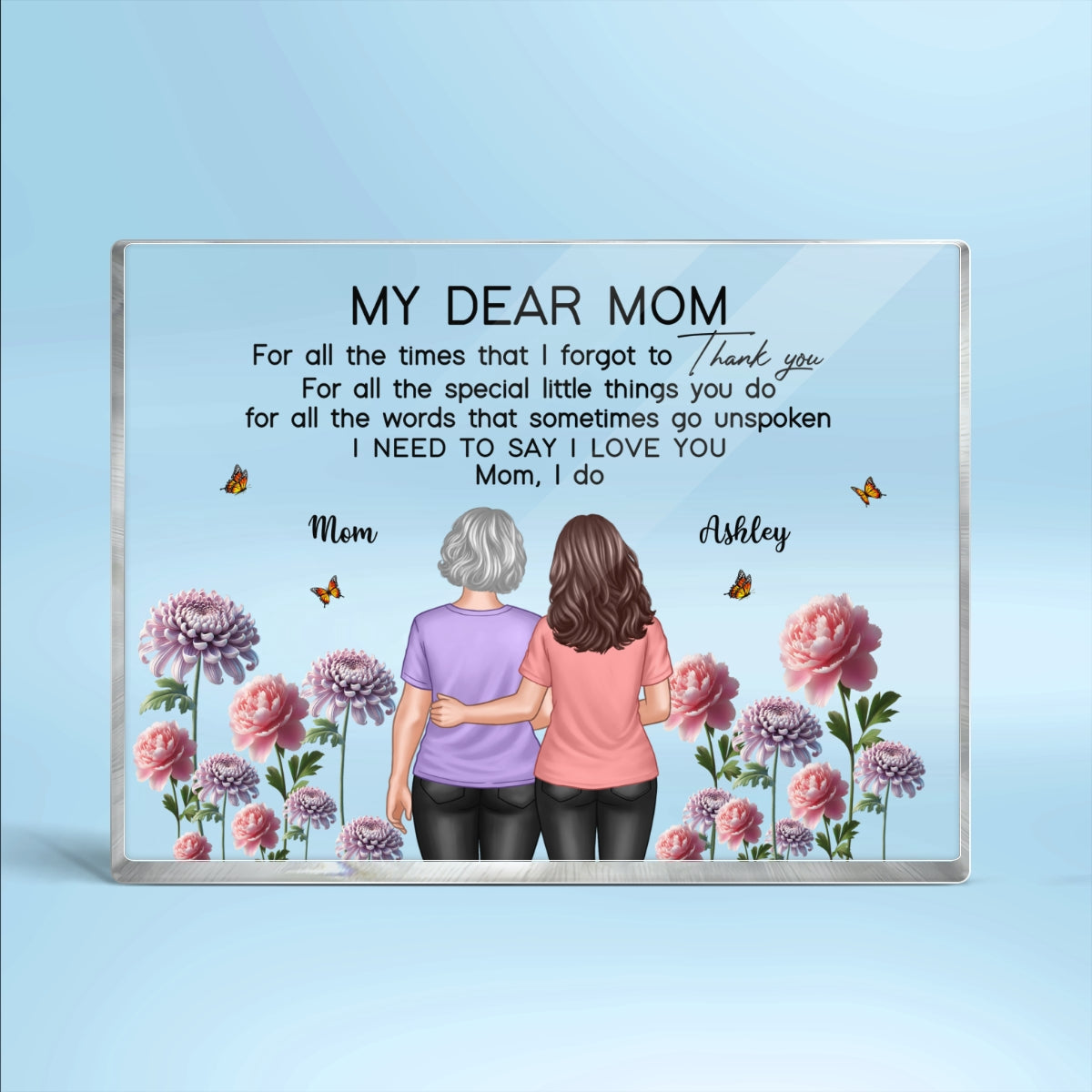 To My Mom Thank You I Love You Happy Mother's Day Birth Flower Personalized Acrylic Block Plaque