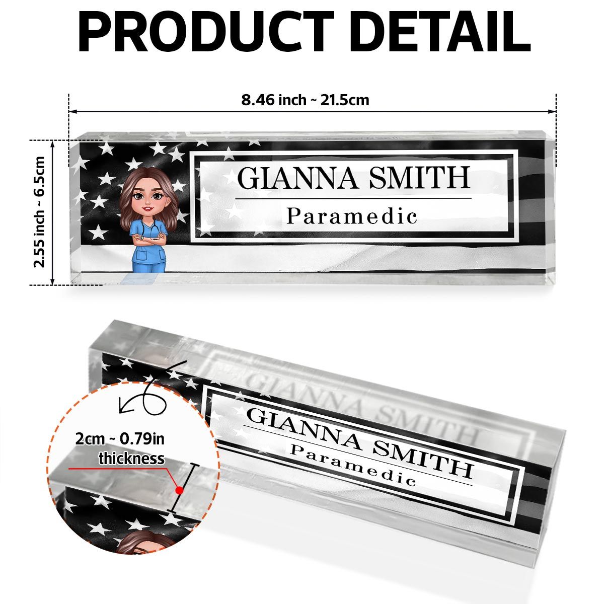 Proud Occupation Patriotic American Flag Personalized Acrylic Desk Name Plate, Gift For Boyfriend Girlfriend Husband Wife, Appreciation Gift