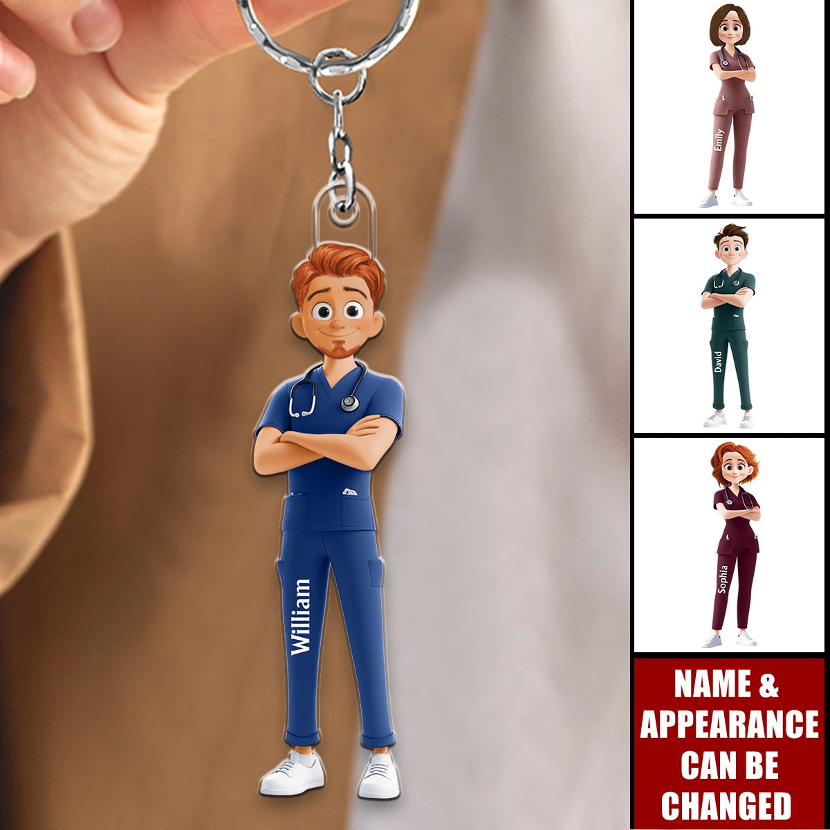 Nurse Cartoon Character - Personalized Acrylic Keychain