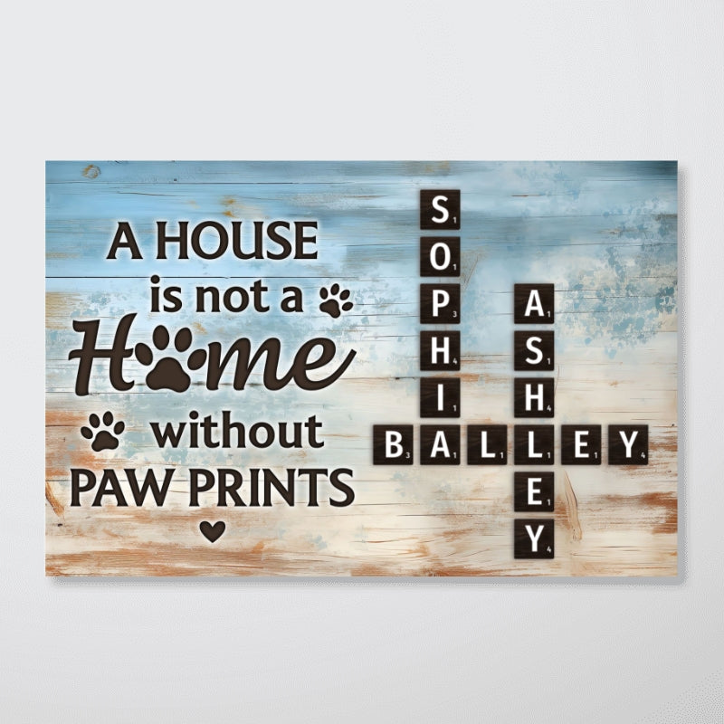 Home With Paw Prints Pet Crossword Puzzle Art Personalized Canvas