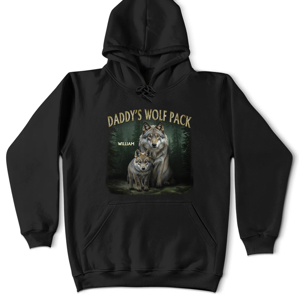 Realistic Art Papa Dad Wolf Pack - Personalized T Shirt