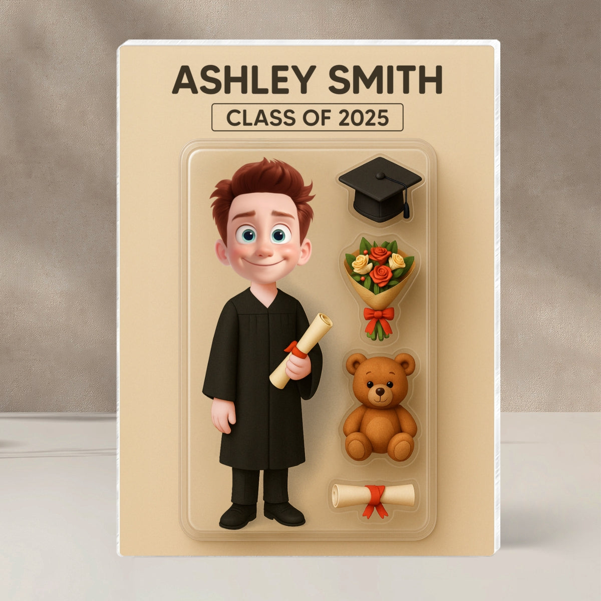3D Effect Cartoon Funny Style Graduate Action Figure Pack Packaging Personalized Rectangle Acrylic Block Plaque
