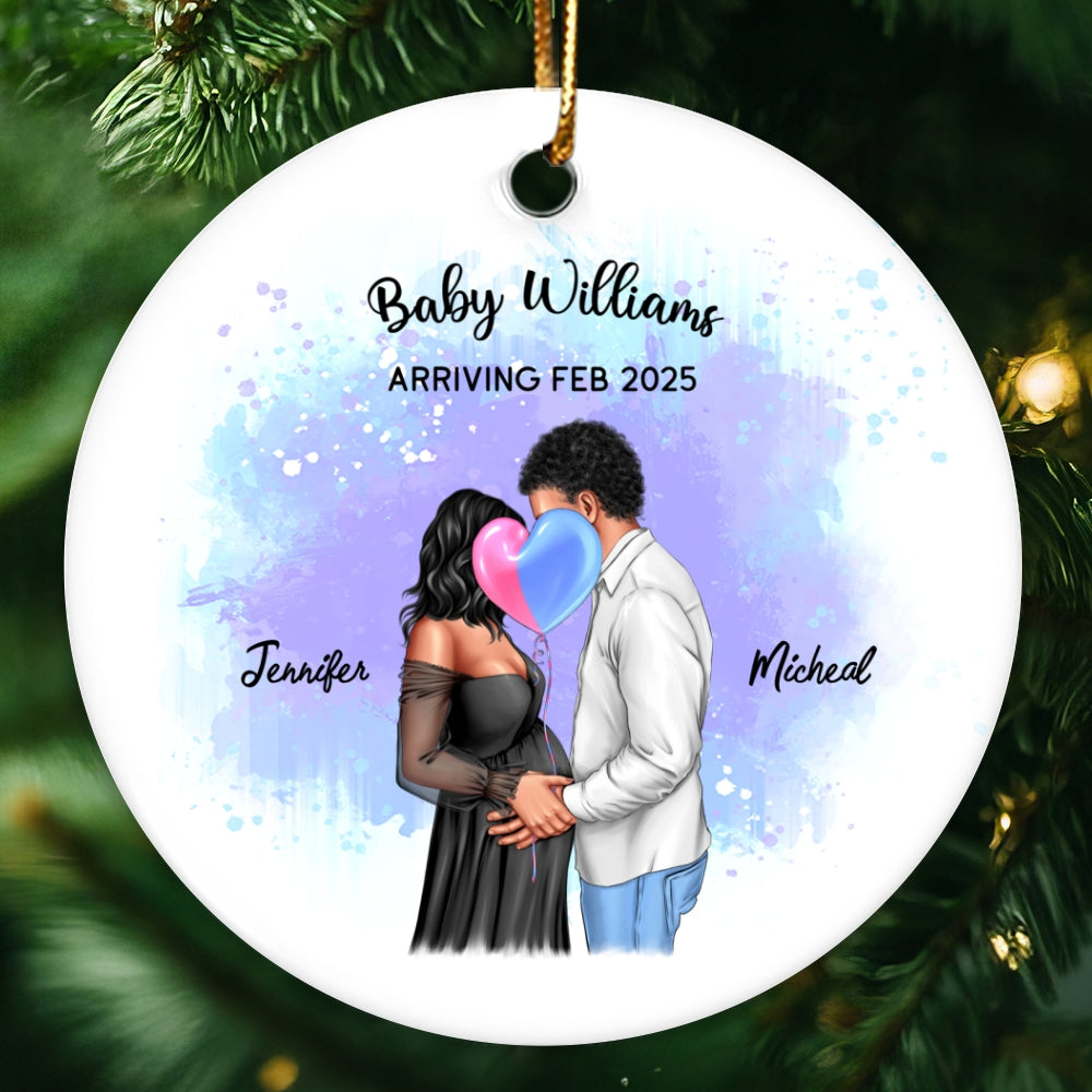 Personalized Kissing Pregnant Couple Ornament, Expecting Family, Baby Coming Soon, Pregnancy Announcement Personalized Ornament