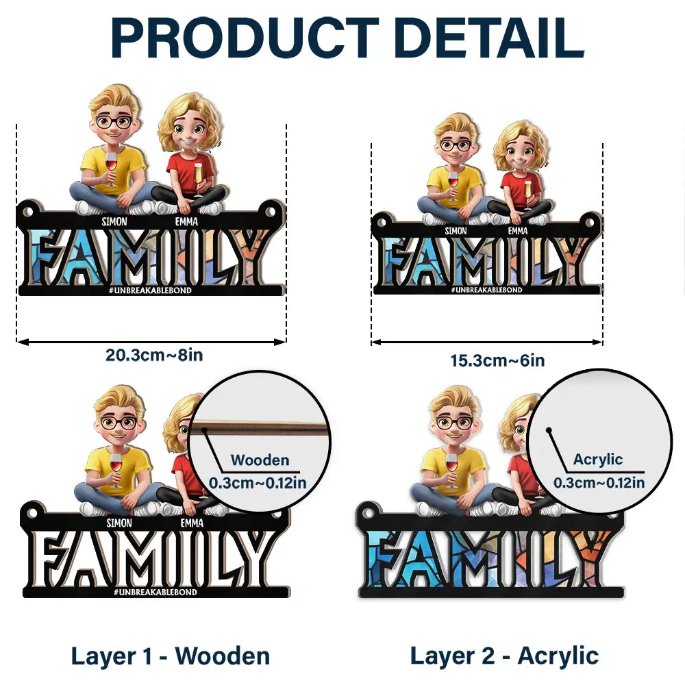 Family Unbreakable Bond Forever Dad & His Children - Personalized Window Hanging Suncatcher Ornament