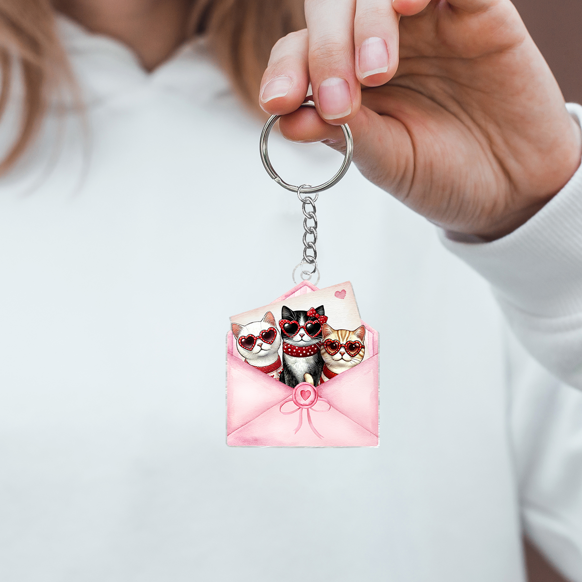 Cute Valentine Cat In Letter Envelope Personalized Acrylic Keychain, Gift for Cat Mom, Cat Dad