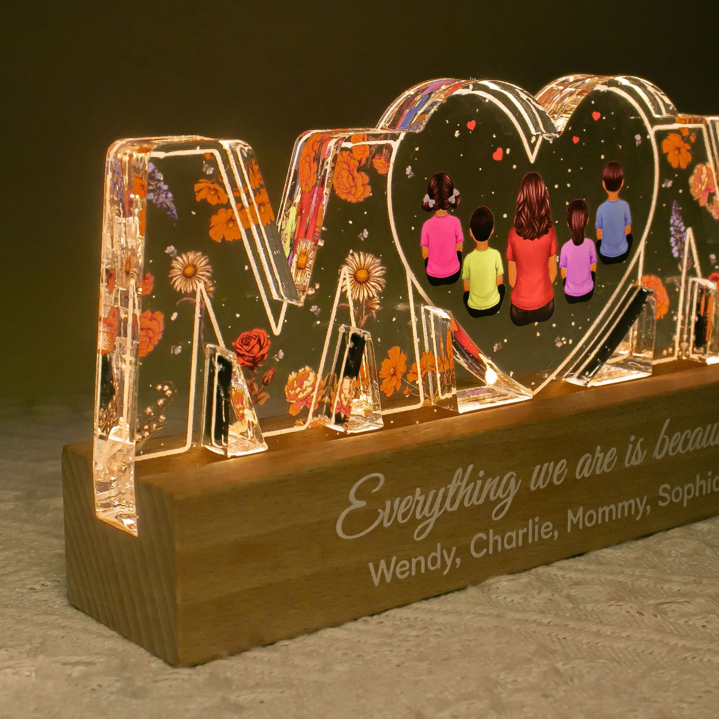 Mom Everything I Am Is Because Of You Personalized LED Night Light, Birth Month Flower, Gift For Mom, Grandma