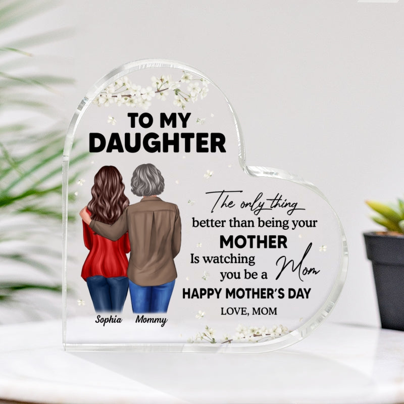 To My Daughter From Mom Happy Mother's Day Floral Personalized Heart Acrylic Block Plaque, Mother's Day Gift For Daughter