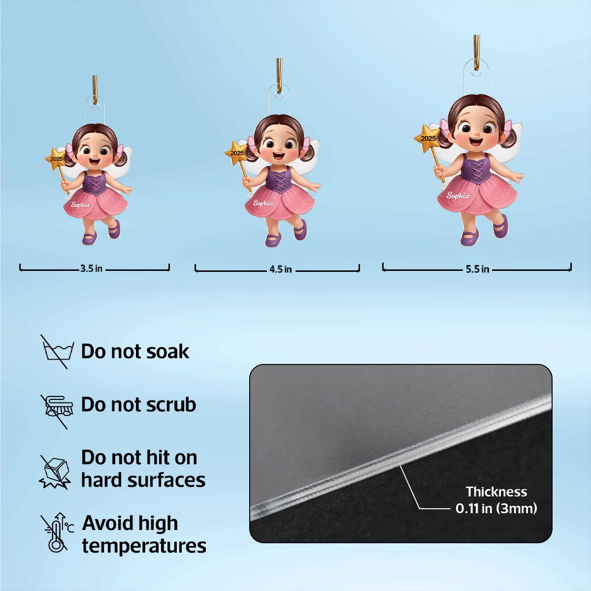 3D Effect Cute Cartoon Fairy Kid Christmas Personalized Acrylic Ornament, Beautiful Gift For Grandkids