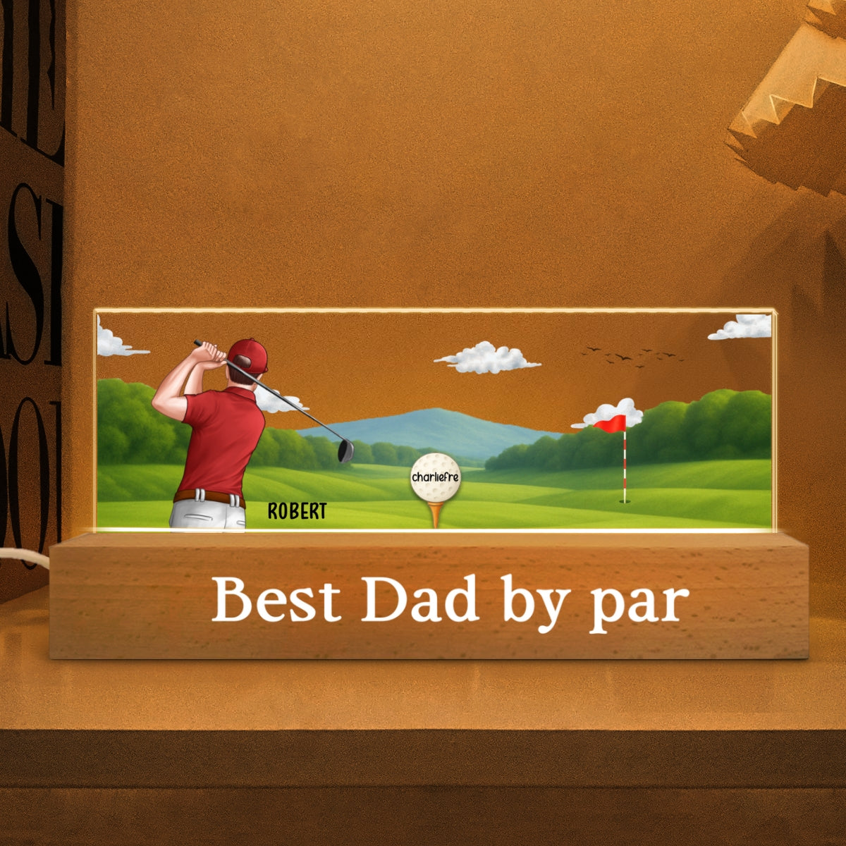 Best Dad Grandpa By Par Golf Personalized Acrylic Block LED Night Light