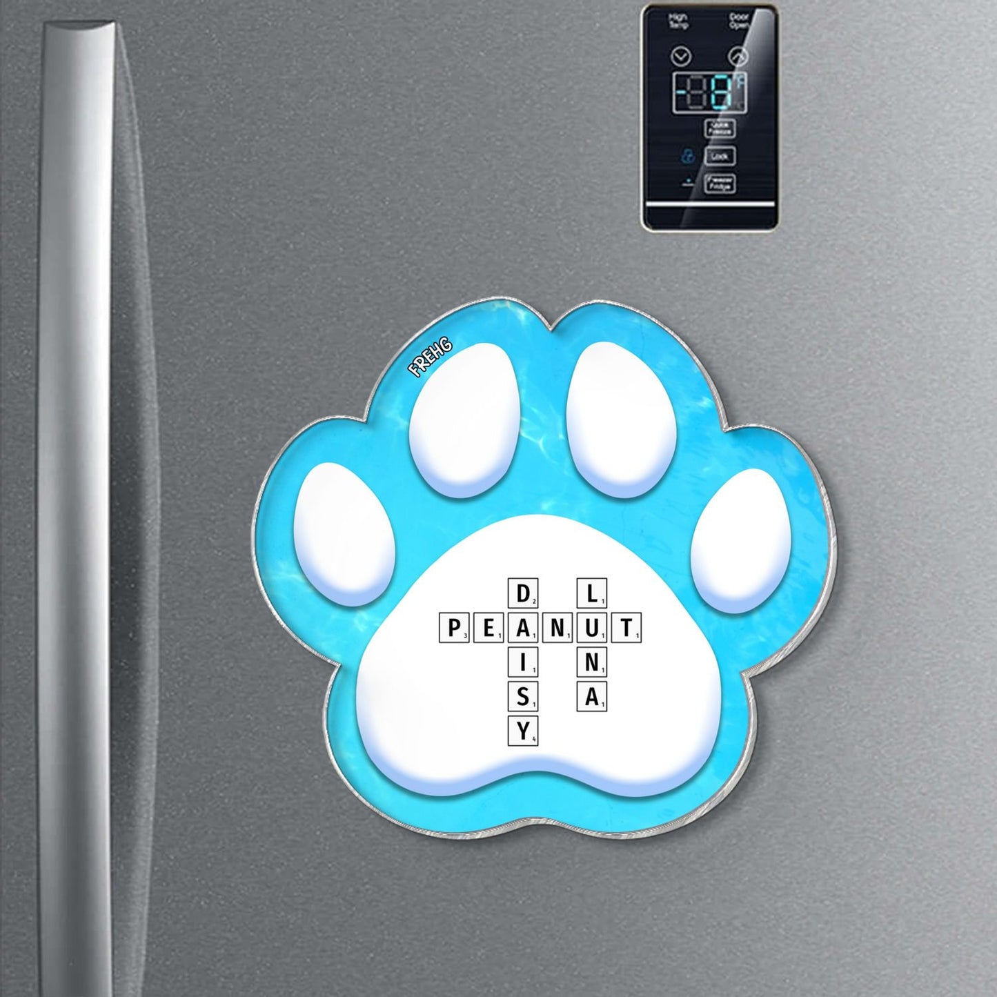 Dog Cat Pet Names Crossword Puzzle Art Personalized Paw Shaped Acrylic Fridge Magnet