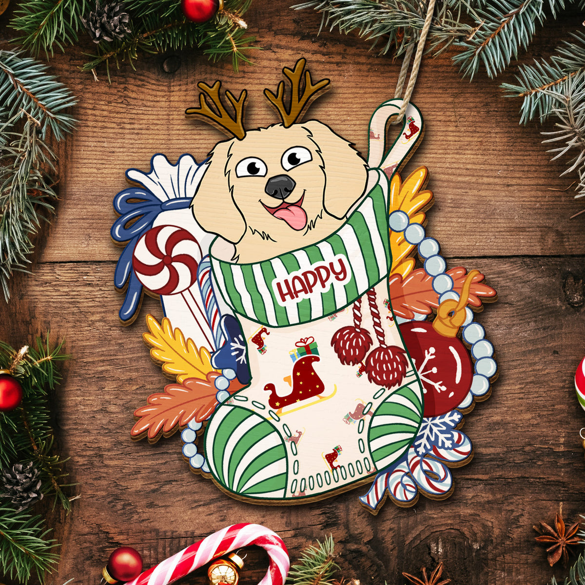 Dogs In Stocking Xmas Pattern - Christmas Gift For Dog Lovers - Personalized Metal Ornament