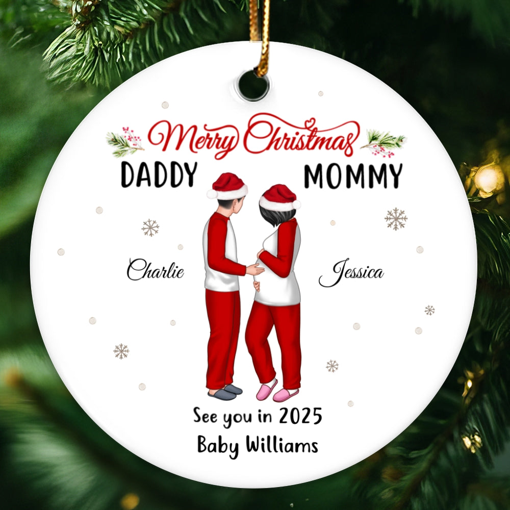 Expecting Parents Ornament, Merry Christmas Mommy Daddy, See You in 2025 Ornament