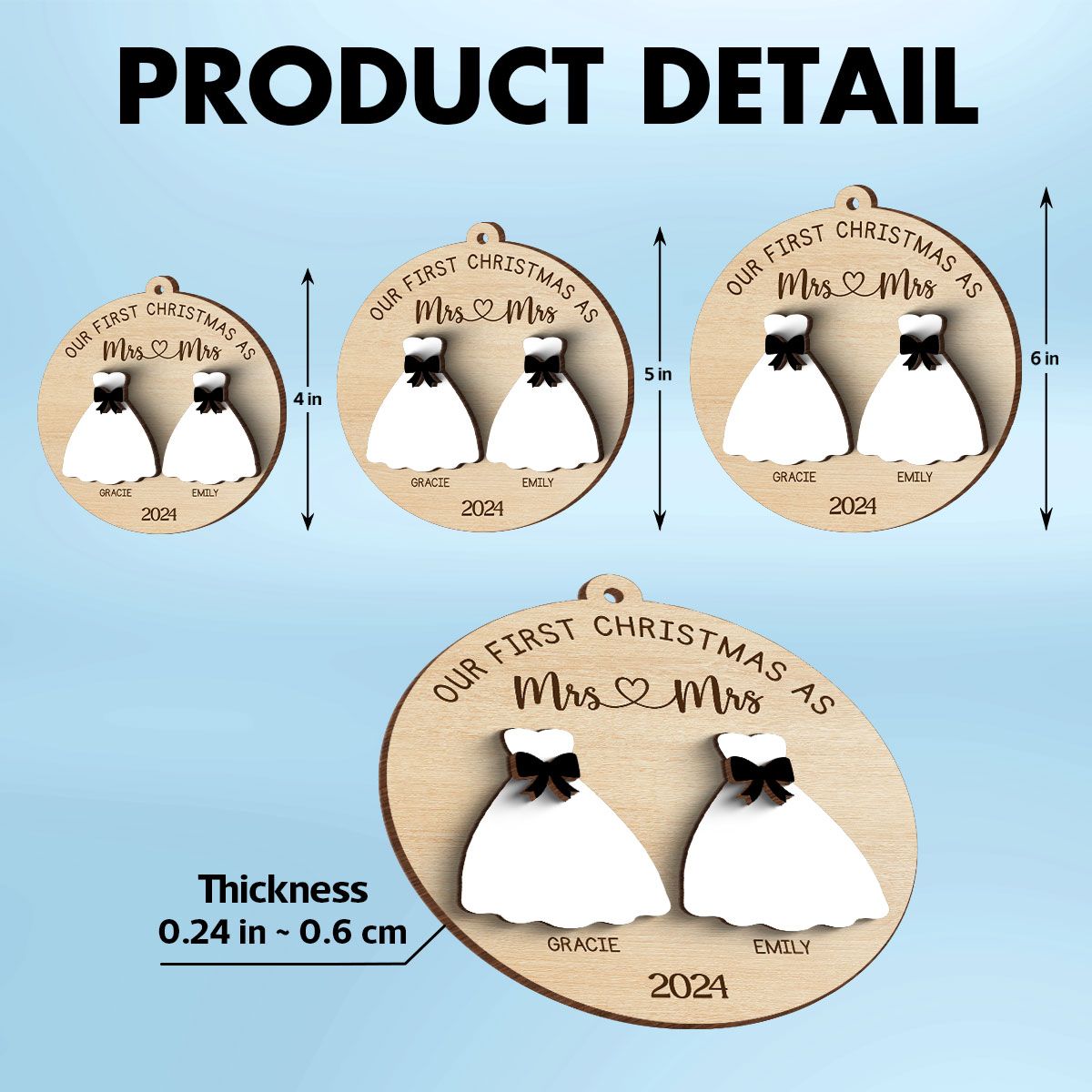 First Christmas Wedding Mr Mrs Personalized 3-Layer Wooden Ornament, Newlywed Gift Christmas Gift