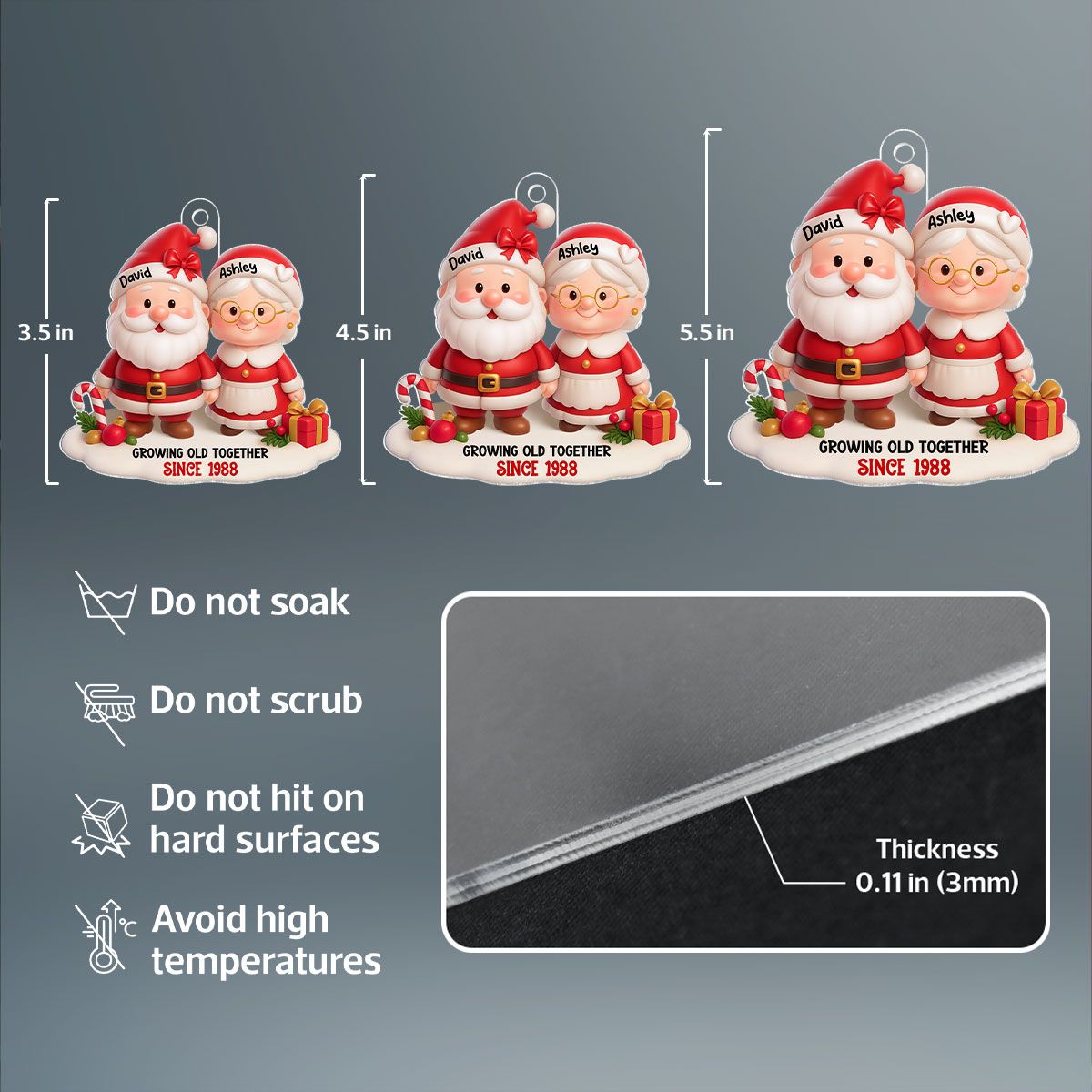 Santa Couple Growing Old Together Personalized Acrylic Ornament, Anniversary, Christmas Gift for him, Gift for her