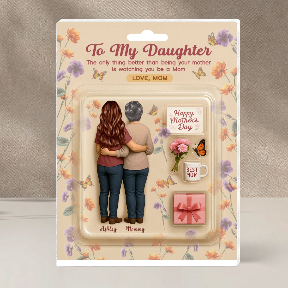 To My Daughter From Mom Birth Flowers Custom Figure Personalized Acrylic Block Plaque