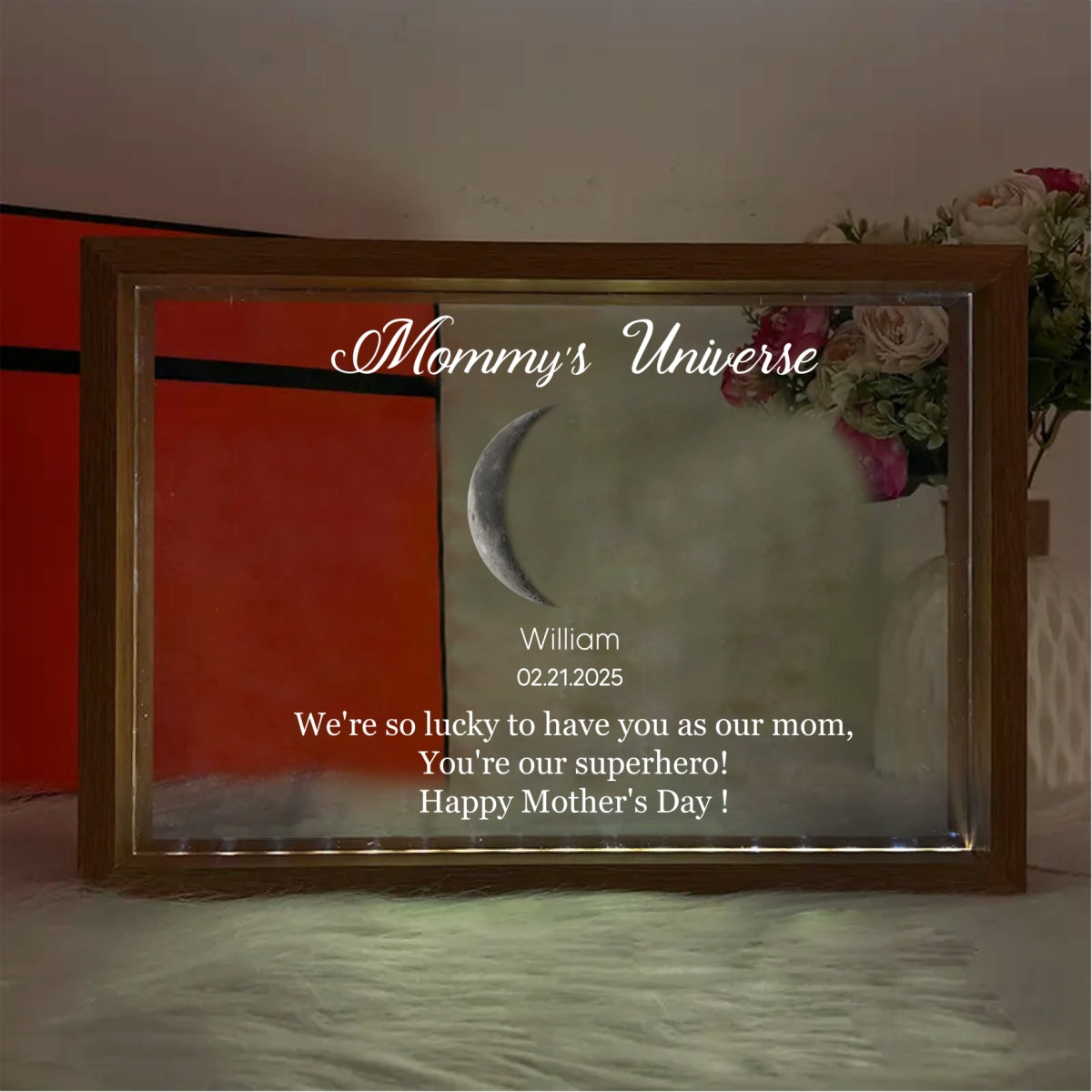 Starry Night The Days You Became My Mom Custom Birthday Moon Phase Personalized LED Frame, Mother's Day Gift, Father's Day Gift