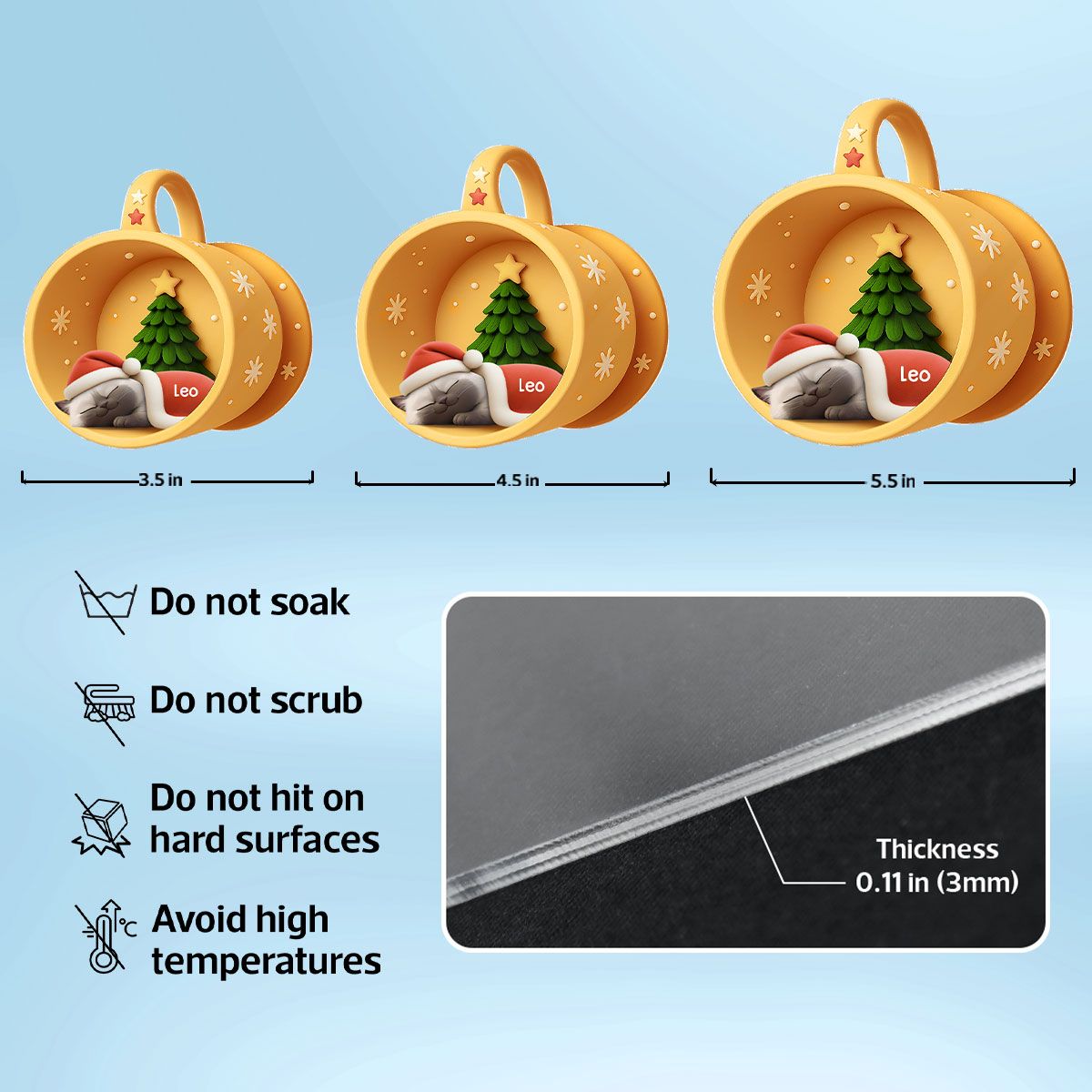 Christmas Sleeping Cats In Cozy Mug 3D Effect Personalized Acrylic Ornament