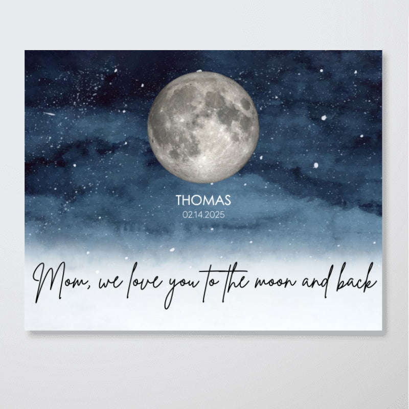 Starry Night The Day You Became Mom Custom Birth Moon Phase Personalized Canvas, Heartfelt Mother's Day Gift For Mom, Grandma