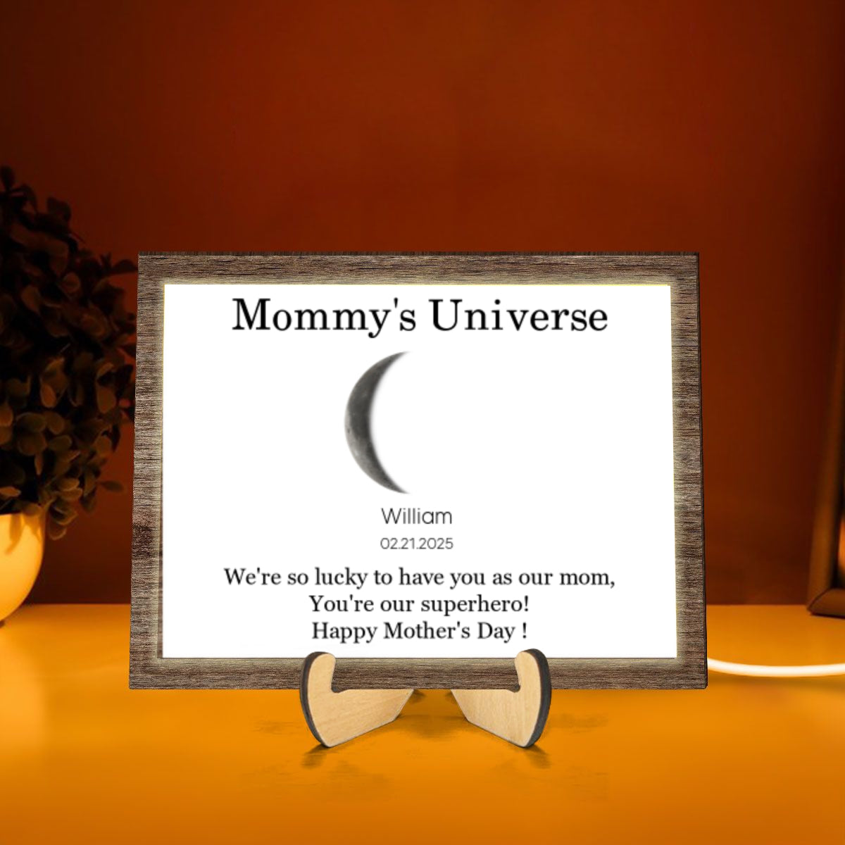 Starry Night The Days You Became My Mom Custom Birthday Moon Phase Personalized 2-Layered Wooden Frame with LED, Mother's Day Gift, Father's Day Gift