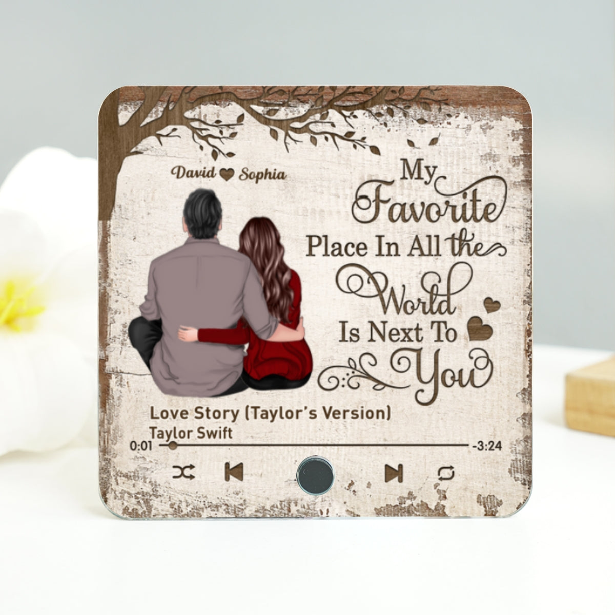 Favorite Place In The World Couple Sitting Back View Personalized Music Fridge Magnet, Gift For Him, For Her