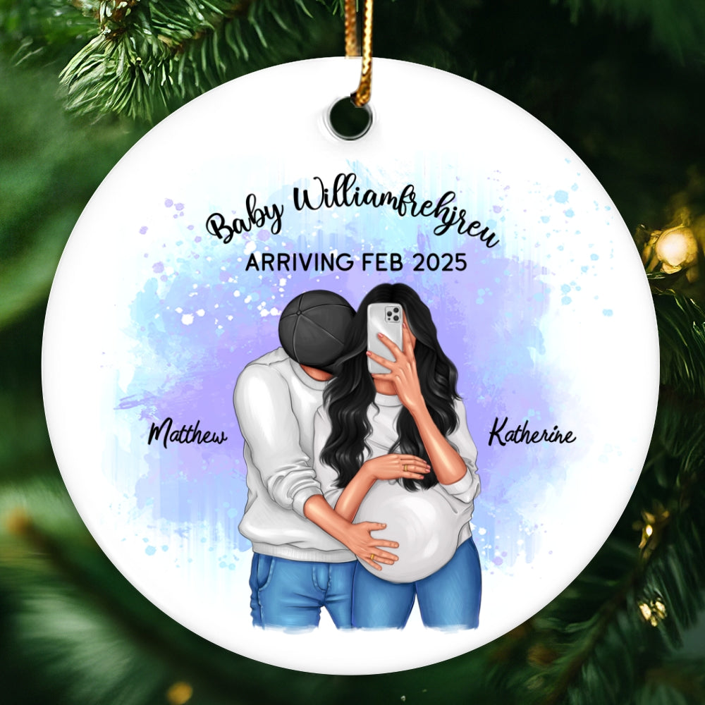 Personalized Hugging Pregnant Couple Ornament, Expecting Family, Baby Coming Soon, Pregnancy Announcement Personalized Ornament
