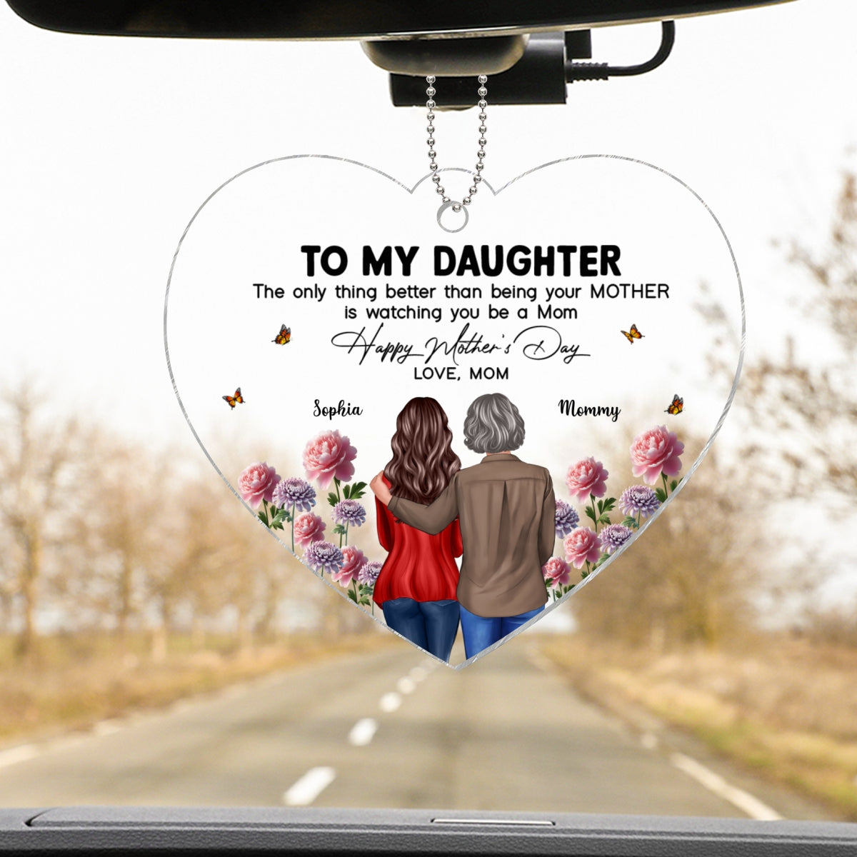 To My Daughter From Mom Happy Mother's Day Birth Flower Personalized Car Ornament, Mother's Day Gift For Daughter