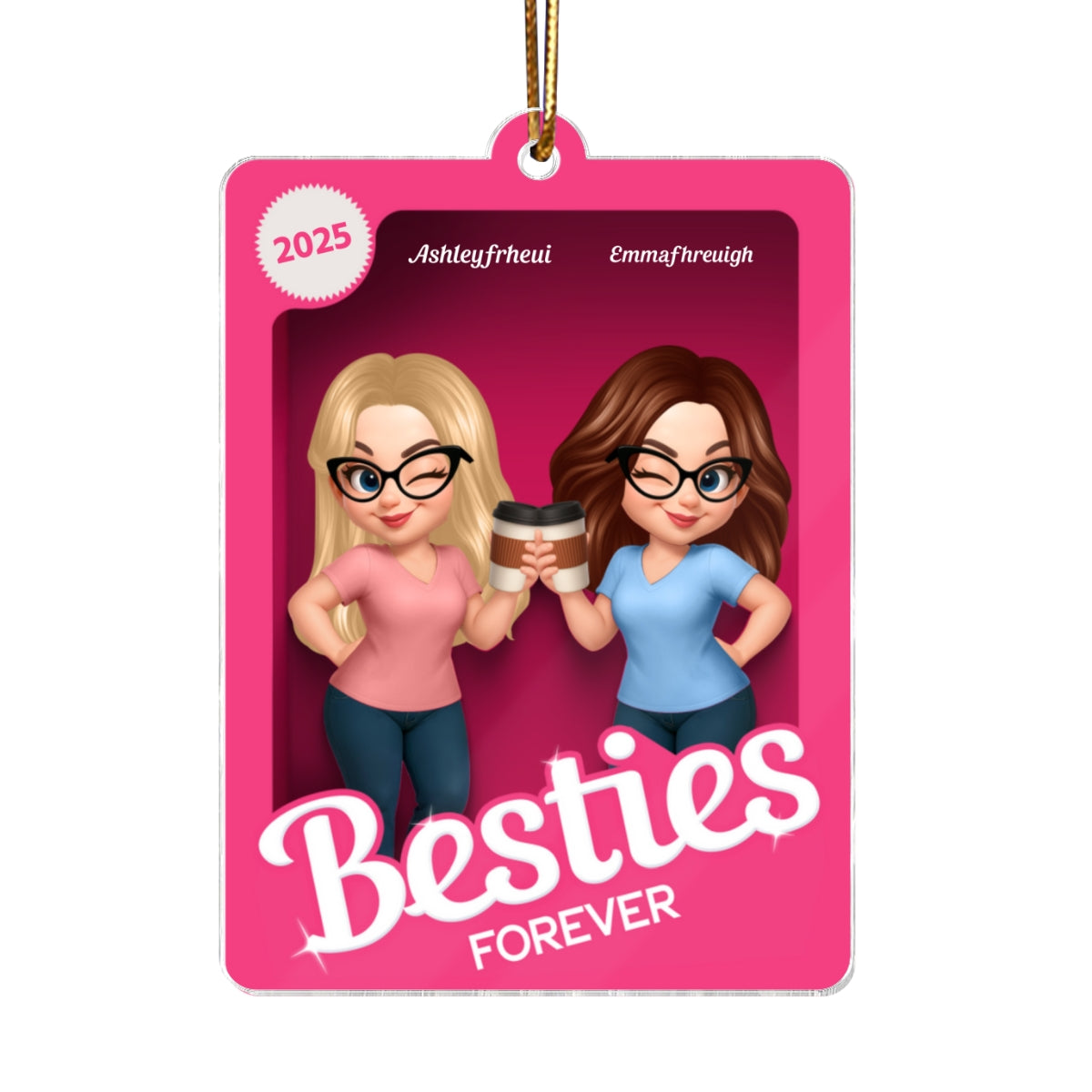 Besties Sisters 3D Effect Pink Toy Box Personalized Acrylic Ornament, Gift for Besties, Best Friends