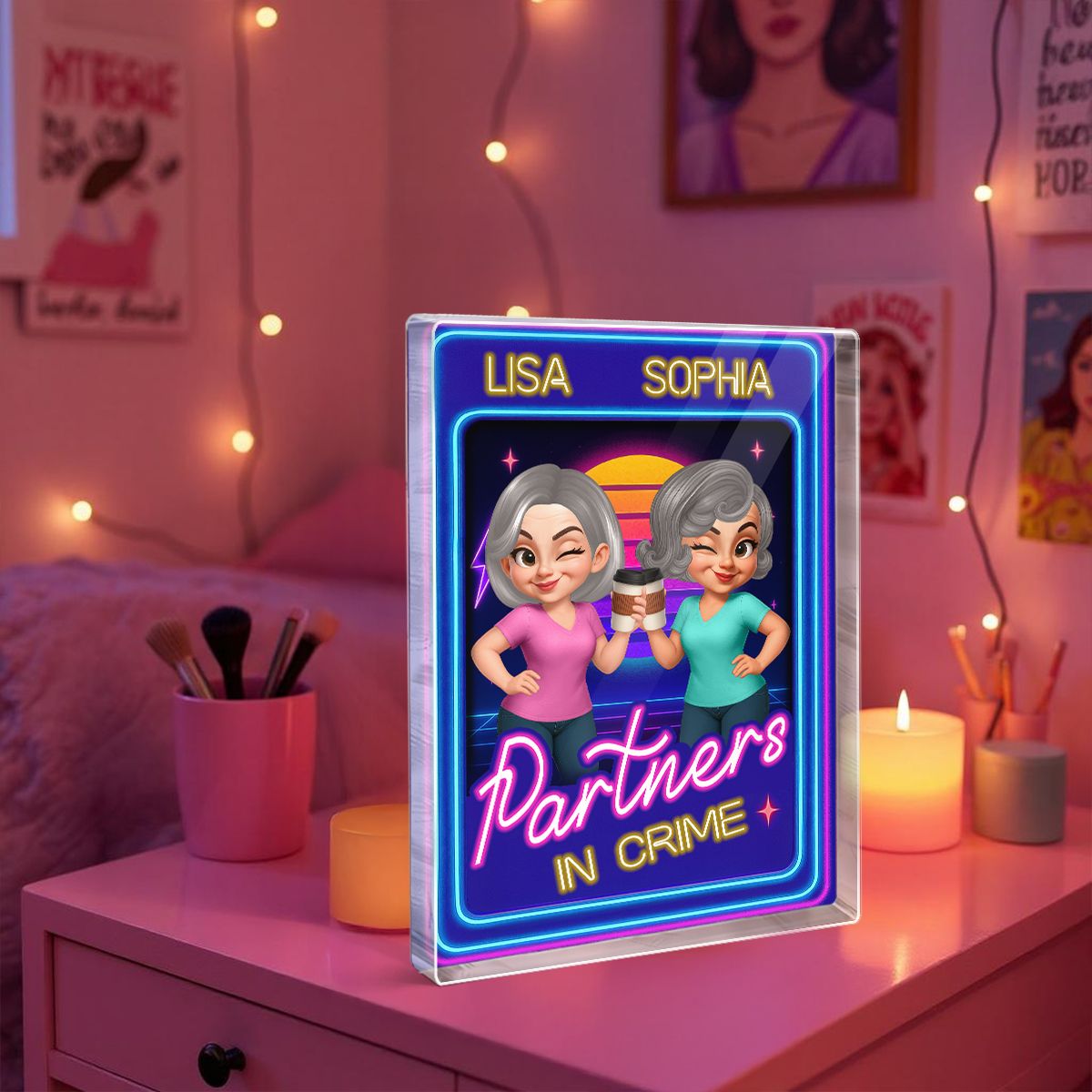 Besties Sisters Retro Rewind Neon Toy Box 3D Effect Personalized Acrylic Block