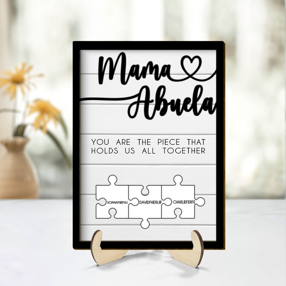 Mothers Day Puzzle Sign for Mom & Grandma, You are the Piece That Holds us Together Personalized 2-Layered Wooden Plaque