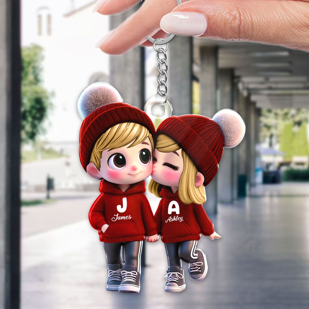 Cute Cartoon Couple Walking Personalized Acrylic Keychain, Gift for him, Gift for her