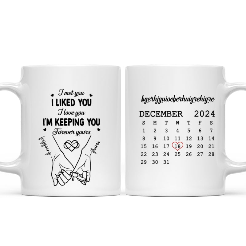 Couple Hand in Hand Valentine's Day Gift Anniversary Calendar Keepsake Wedding Gift Personalized Mug