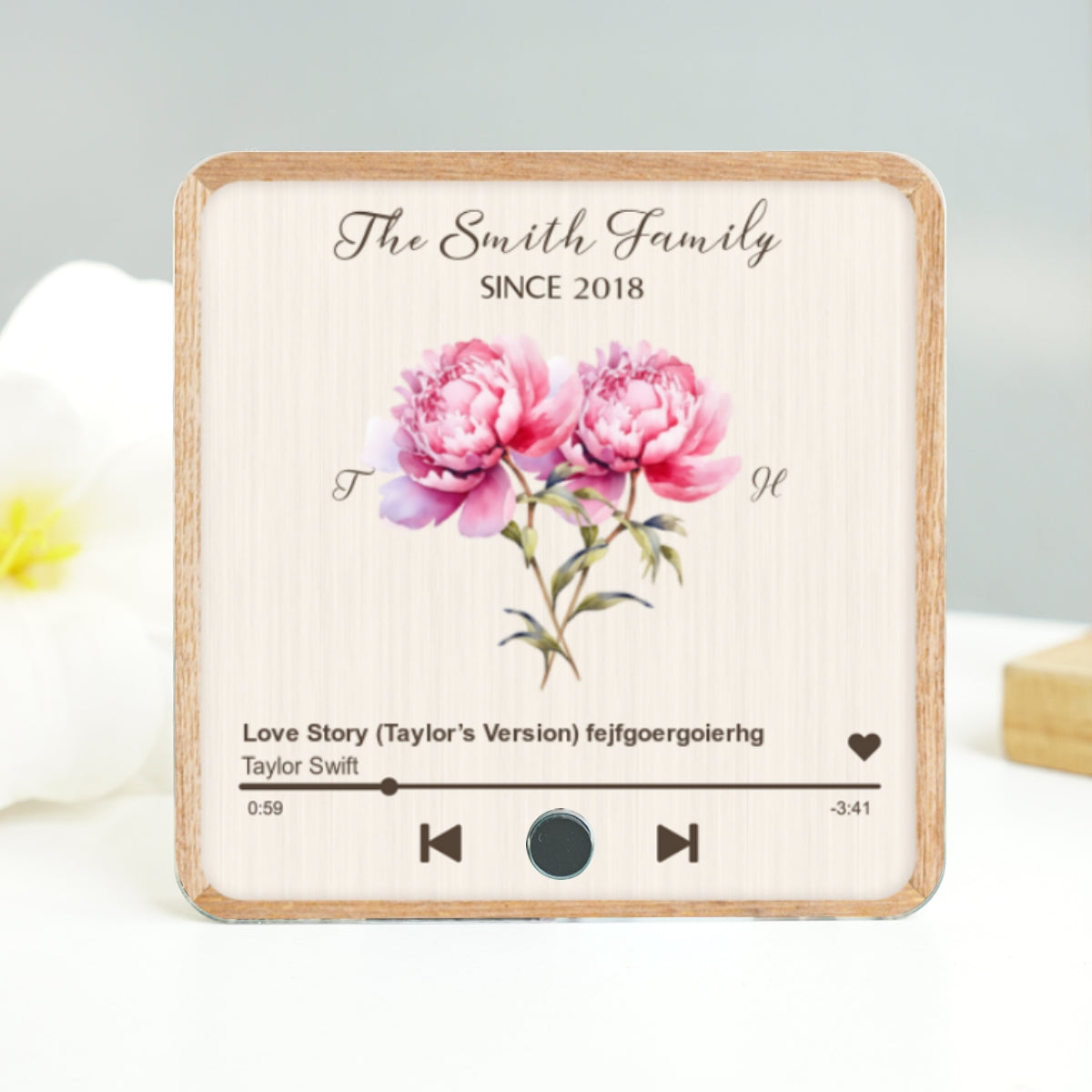 Birth Month Flower Bouquet Family Name Personalized Music Fridge Magnet
