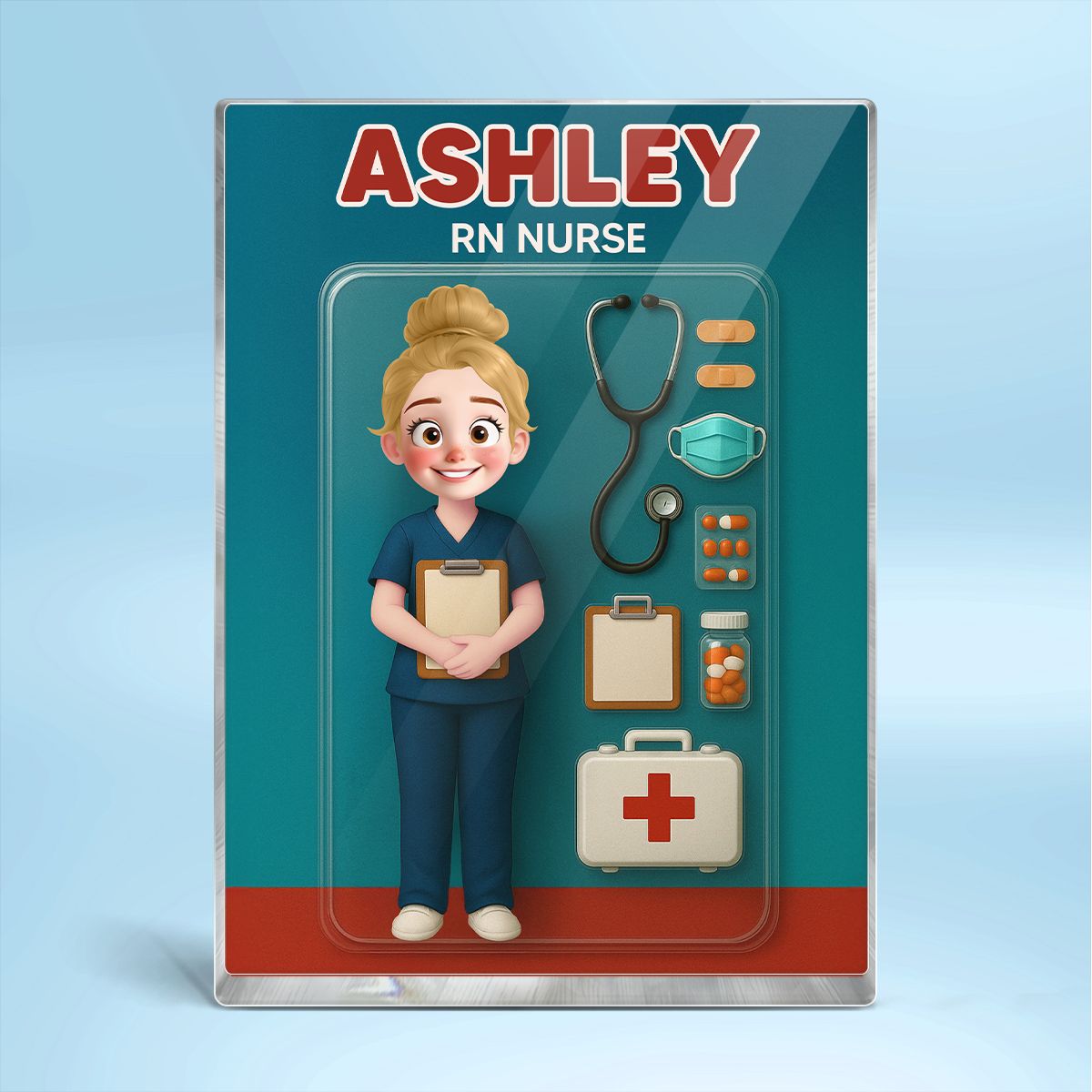 3D Effect Cartoon Funny Style Nurse Custom Figure Personalized Flat Rectangle Acrylic Block