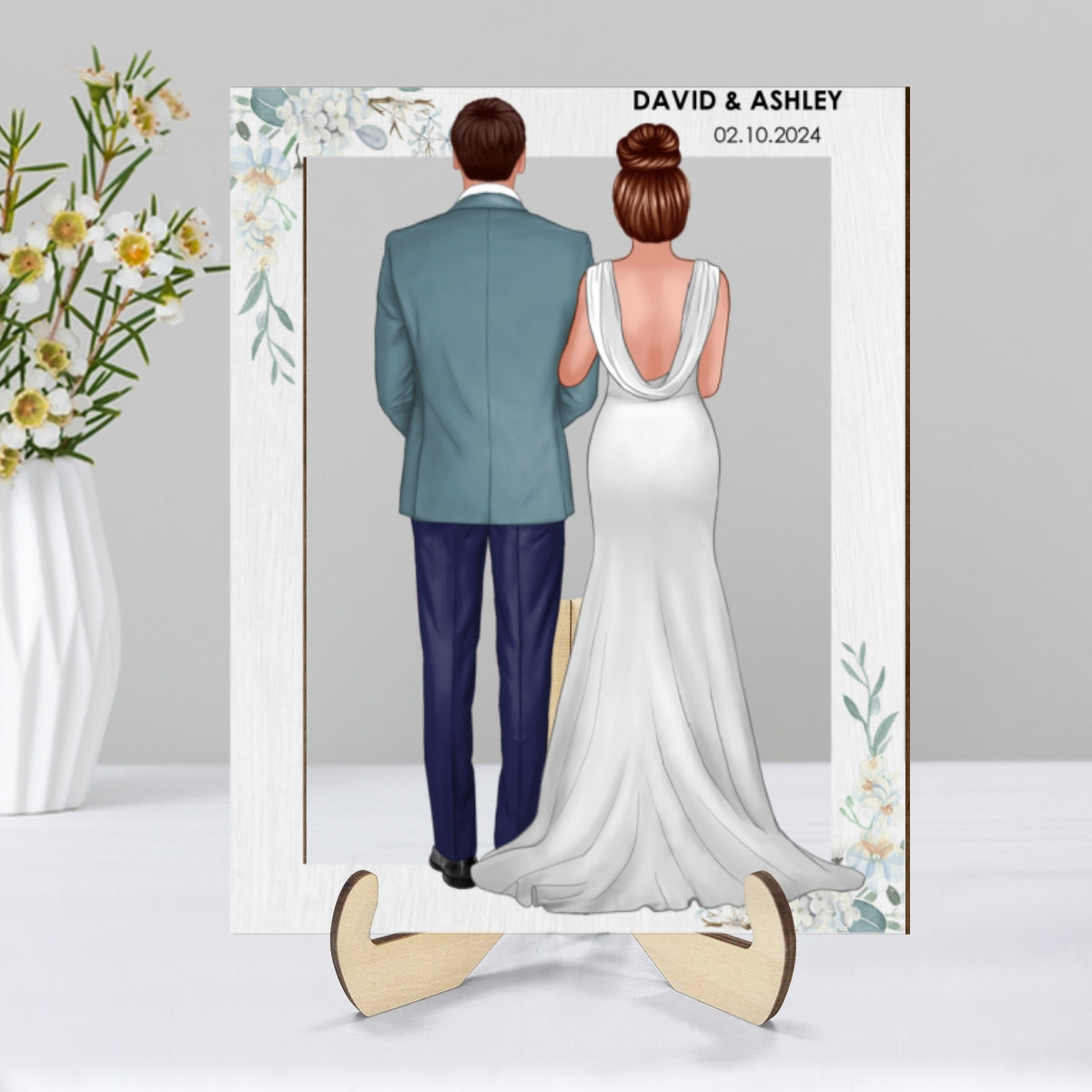 Groom Bride Back View Frame Wedding Gift Personalized 2-Layer Wooden Plaque, Anniversary Gift, Valentines Day Gift For Couples, For Him, For Her