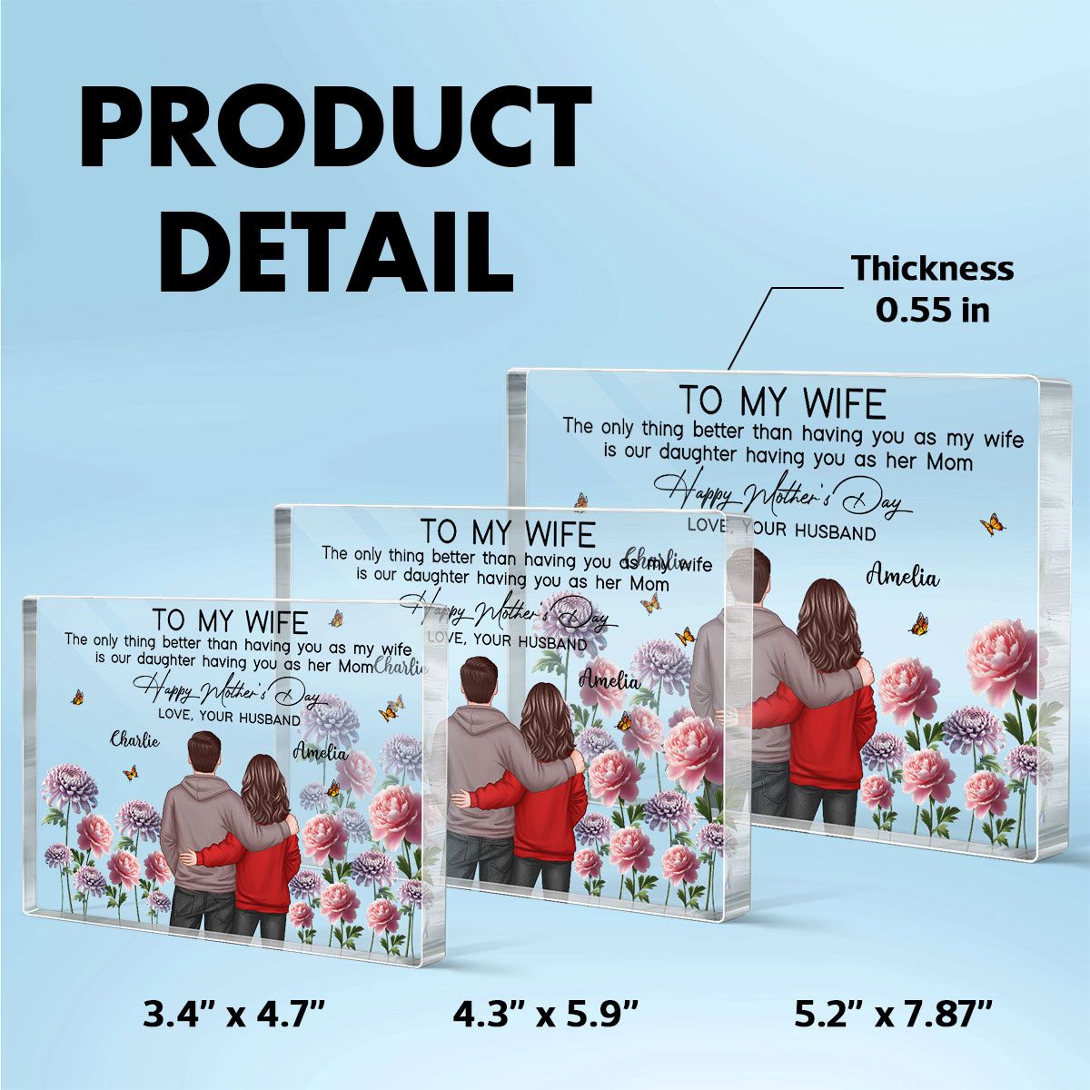 To My Wife From Husband Happy Mother's Day Birth Flower Personalized Acrylic Block Plaque