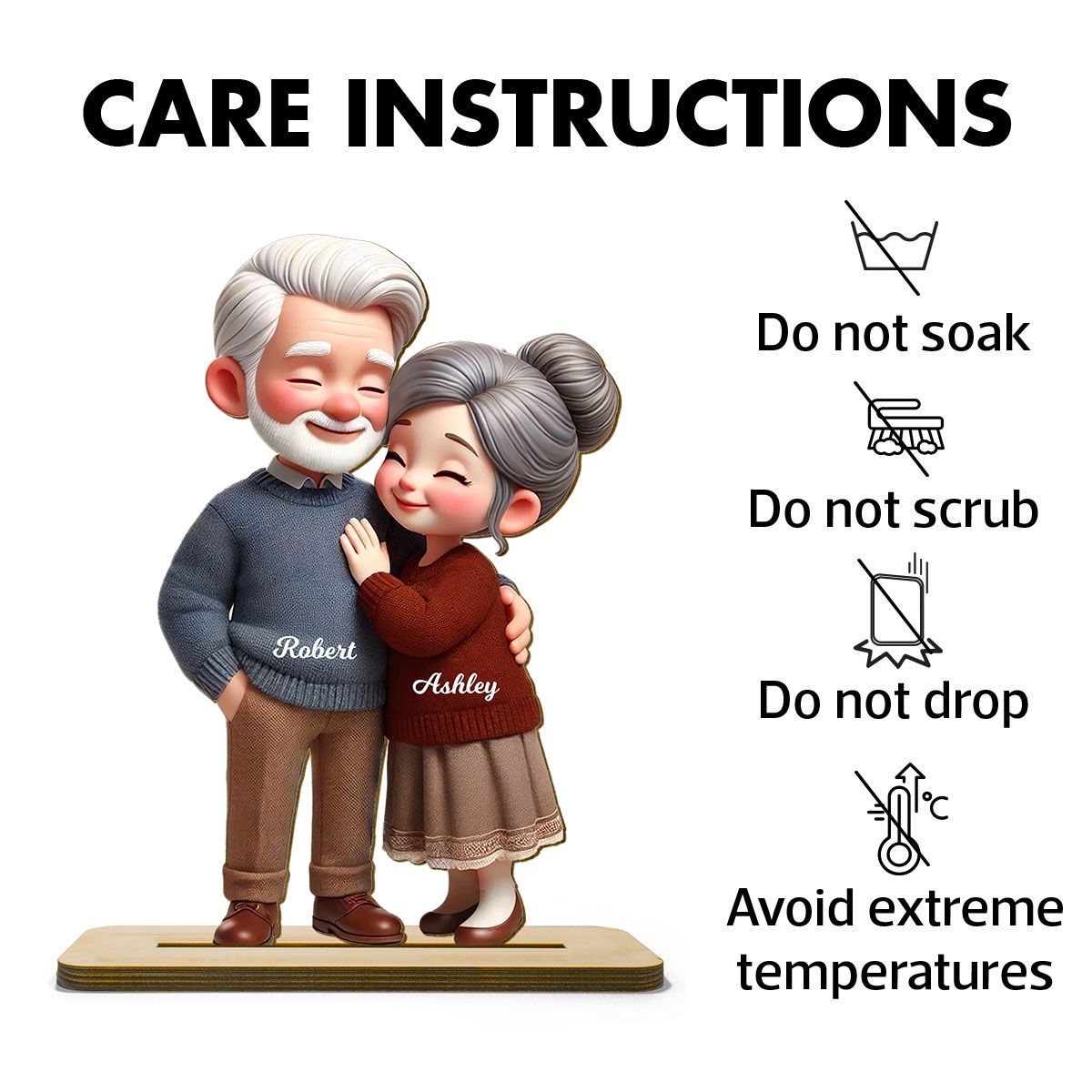 Old Couple Embracing Personalized Standing Wooden Plaque, Gift for him, Gift for her