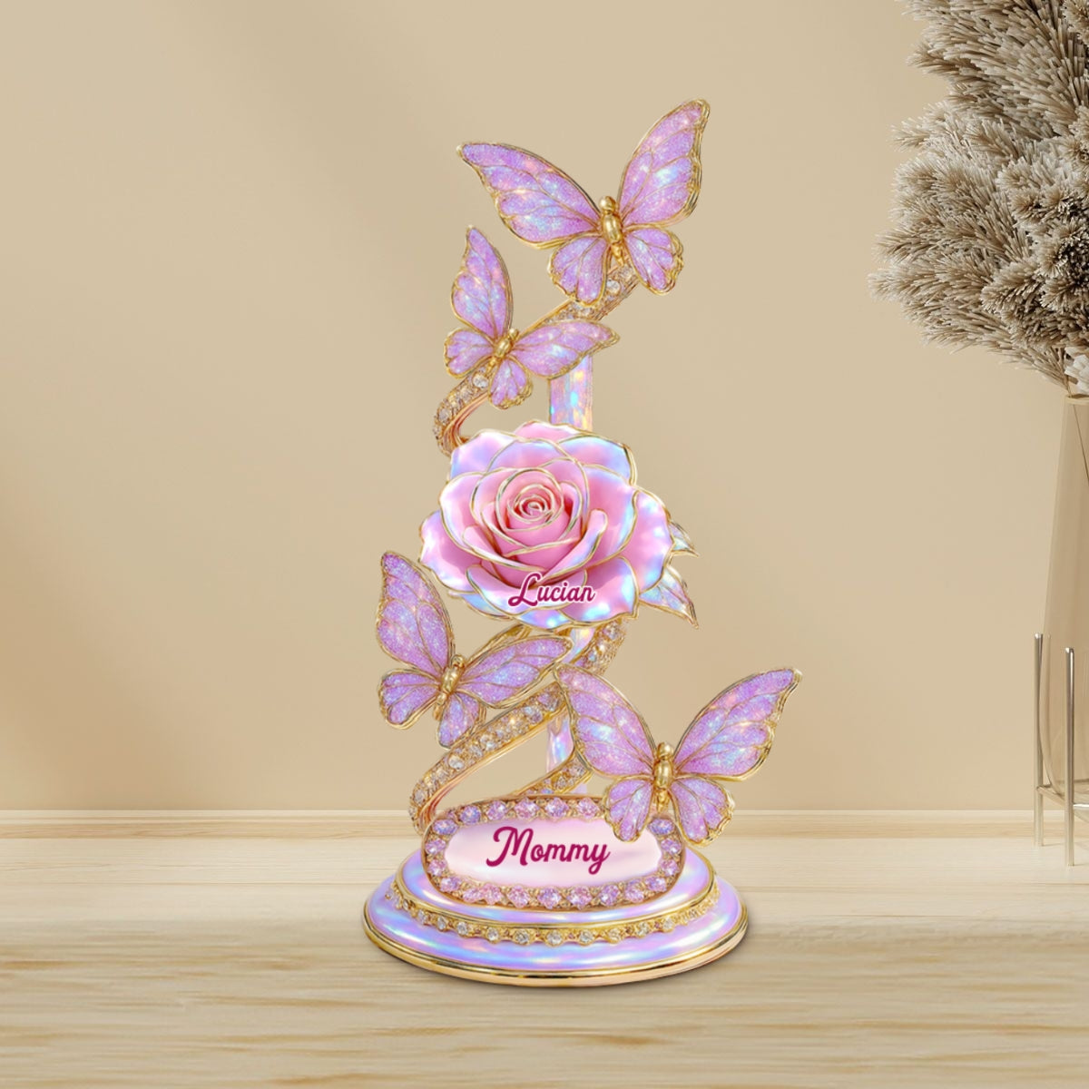 Beautiful Roses With Kids Names Pearl & Stone Effect Personalized Flat Acrylic Block Plaque
