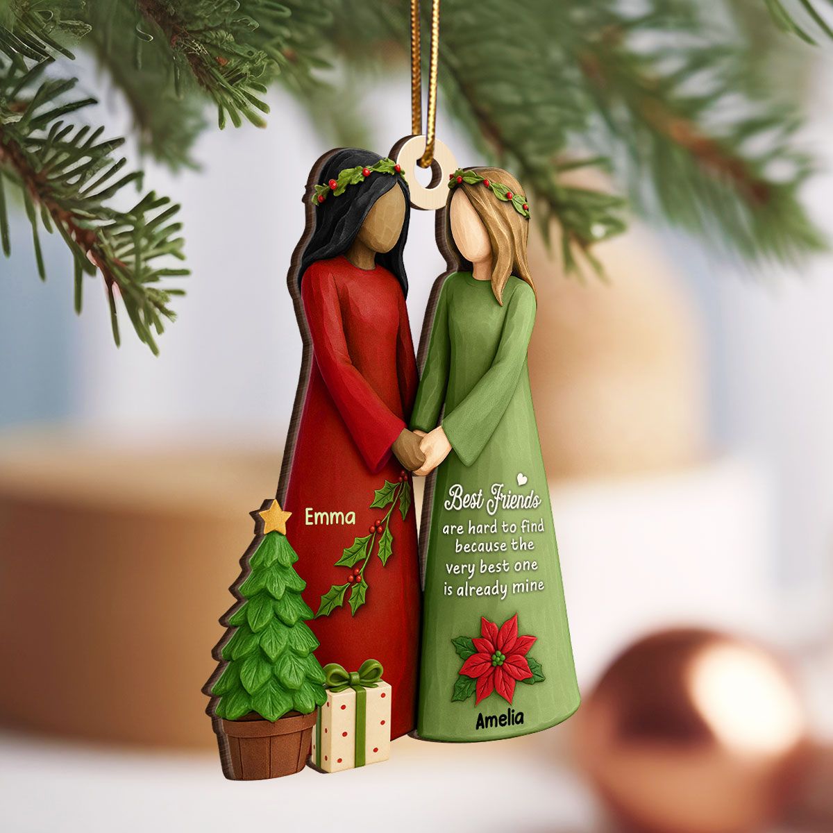 Christmas Best Friends Are Hard To Find 3D Effect Personalized Wooden Ornament, Christmas Gift Friendship Gift for Besties