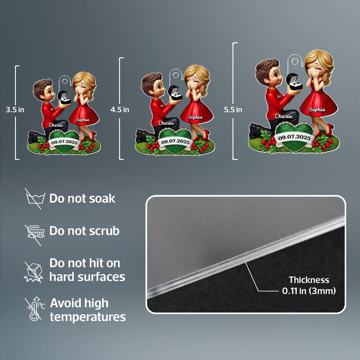 Marriage Proposal 3D Effect Ornament for Couples, Personalized Newly Engaged Gift, "She Said Yes!" Ornament