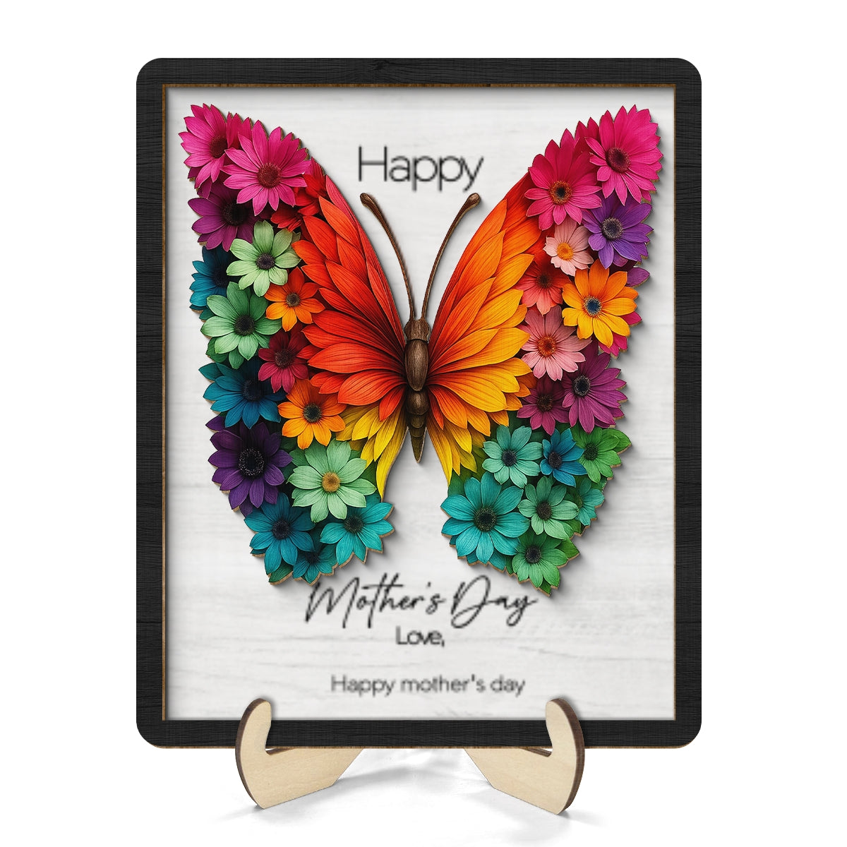 Mother's Day Butterfly Flowery Wings 2D Flat, Personalized 2-Layered Wooden Plaque, Mother's Day Gift for Mom, 3D Effect