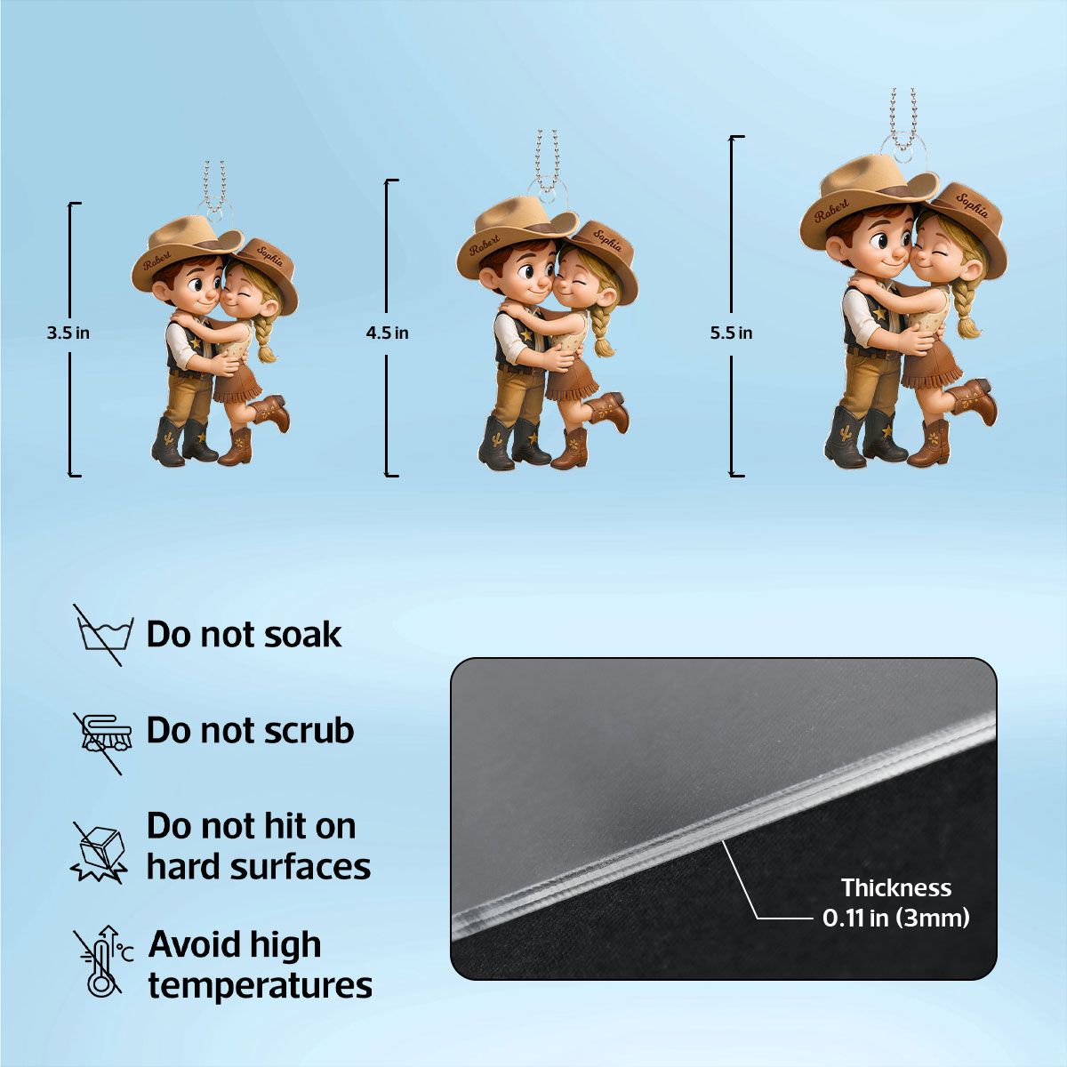 Cartoon Style Countryside Couple Cowboy Cowgirl Car Accessories Personalized Car Hanger Ornament