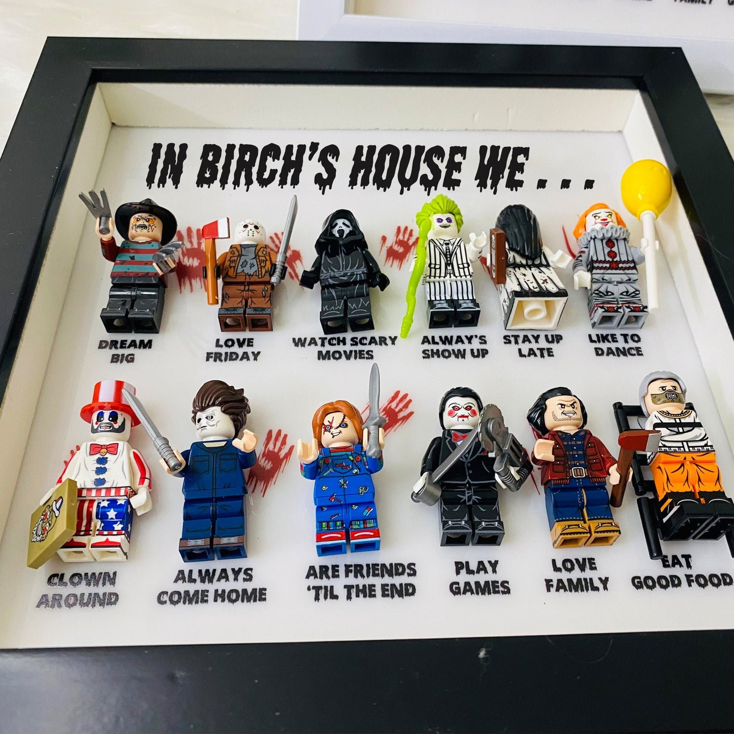 In This House We… Horror Minifigure Frame, Halloween horror character frame